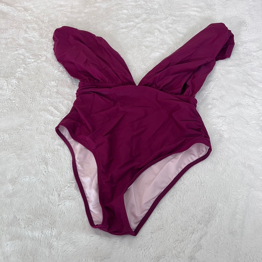 Cupshe‎ Womens Ruffle V-Neck One Piece Swimsuit & Bikini Top Set Plum Large NEW - Picture 5 of 15